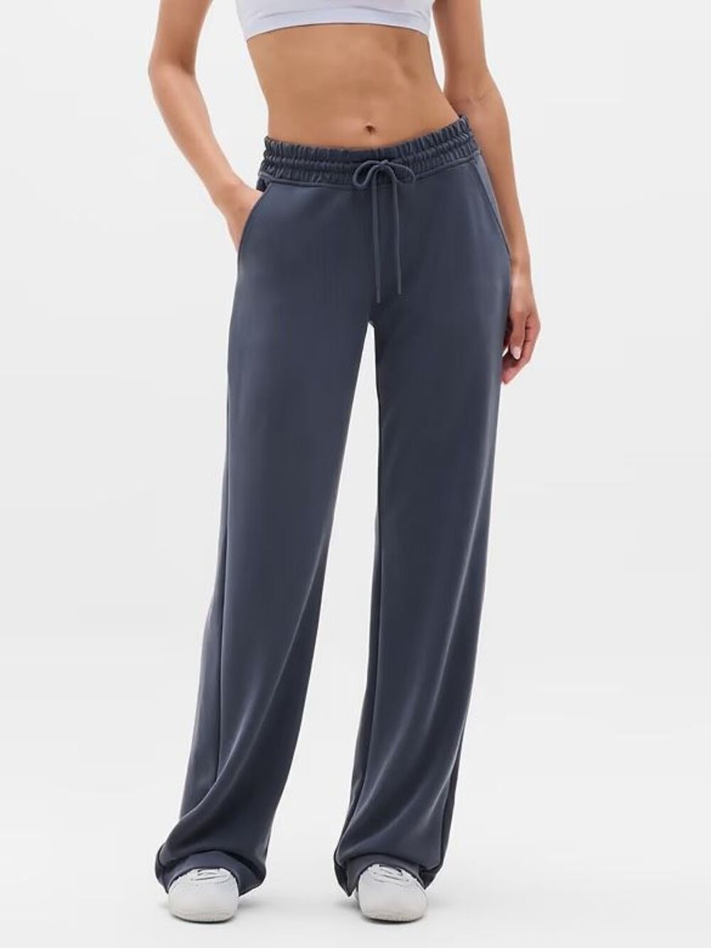 Athleta $99 Women's Seasoft Mid Rise Straight Lounge Pants blue Large NEW